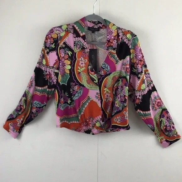 RACHEL ZOE floral print crossover front Long sleeve elasticized waist si… - Picture 2 of 8